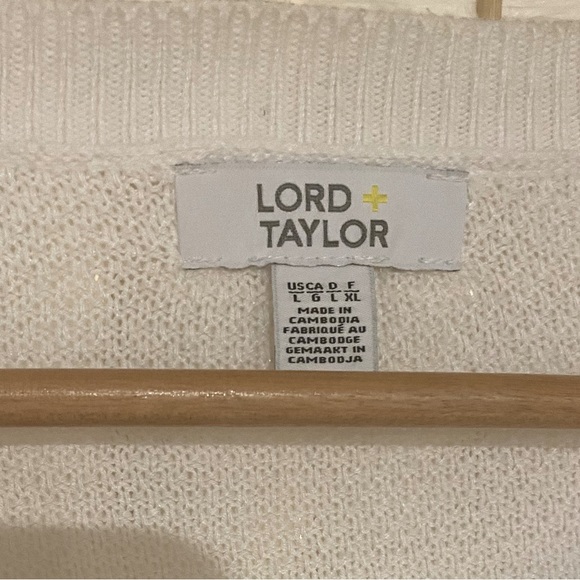 Lord & Taylor White Long Sleeve Knit Sweater with Button Embellishments - Picture 6 of 8